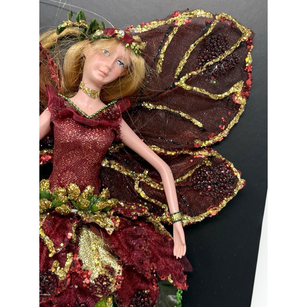 Mark Roberts Fairy Hanging Ornament Fabric Art Doll w/ Flowers & Wings Vintage C - Picture 2 of 6